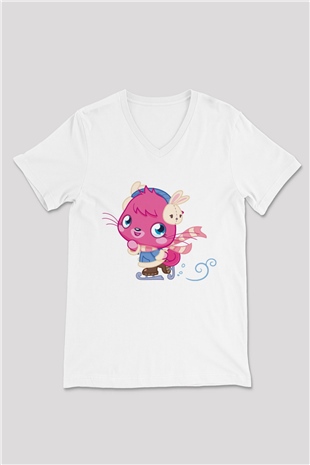 Moshi Monsters Beyaz Unisex V Yaka Tişört