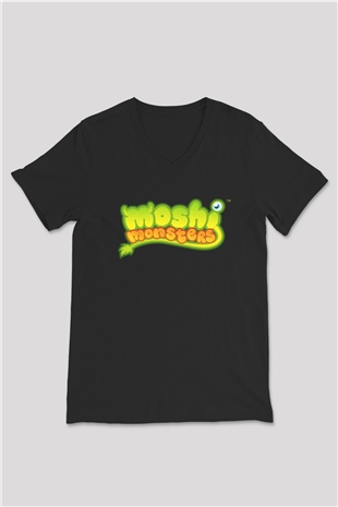 Moshi Monsters Siyah Unisex V Yaka Tişört T-Shirt