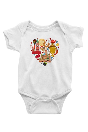 Moskova Kremlini Baskılı Beyaz Unisex Bebek Body - Zıbın