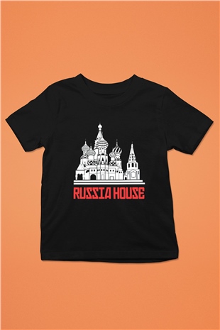 Moskova Kremlini Baskılı Siyah Unisex Çocuk Tişört