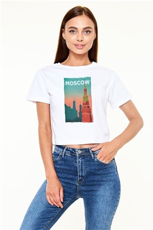 Moskova Kremlini Beyaz  Crop Top Tişört