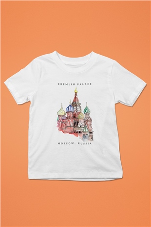 Moskova Kremlini Beyaz Unisex Çocuk Tişört