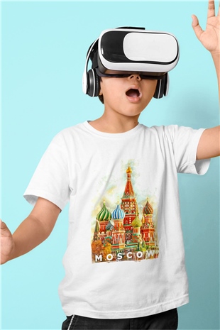 Moskova Kremlini Beyaz Unisex Çocuk Tişört