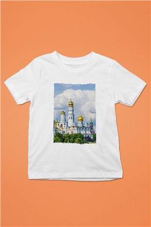 Moskova Kremlini Beyaz Unisex Çocuk Tişört