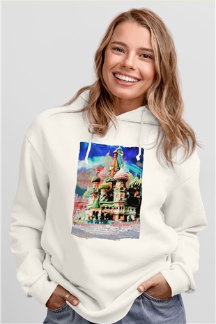 Moskova Kremlini Beyaz Unisex Hoodie
