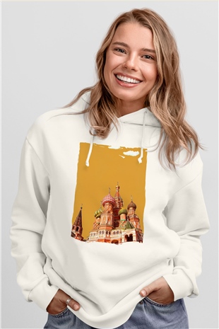Moskova Kremlini Beyaz Unisex Hoodie