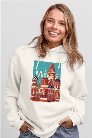 Moskova Kremlini Beyaz Unisex Hoodie