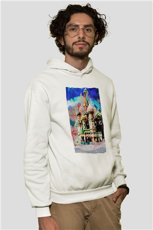Moskova Kremlini Beyaz Unisex Hoodie