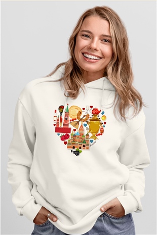 Moskova Kremlini Beyaz Unisex Kapşonlu Sweatshirt