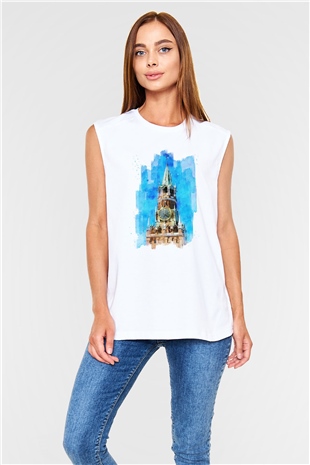 Moskova Kremlini Beyaz Unisex Kolsuz Tişört