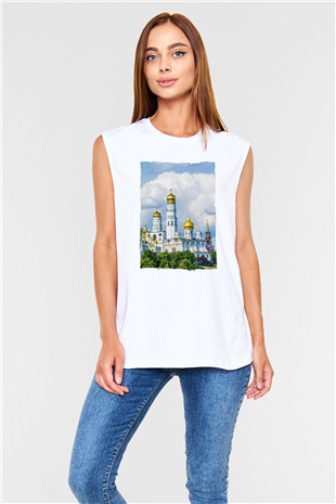 Moskova Kremlini Beyaz Unisex Kolsuz Tişört