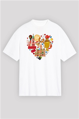 Moskova Kremlini Beyaz Unisex Oversize Tişört T-Shirt