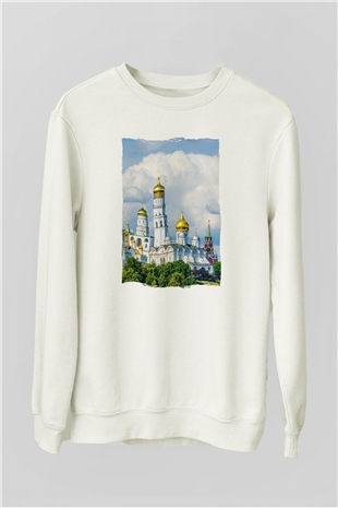 Moskova Kremlini Beyaz Unisex Sweatshirt