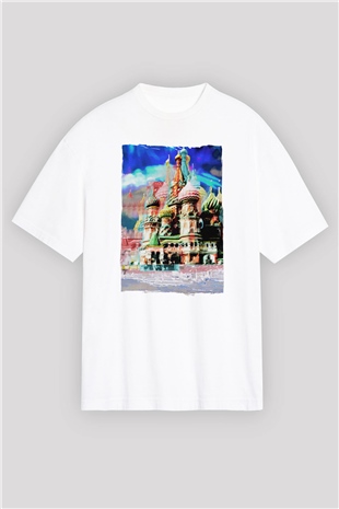 Moskova Kremlini Beyaz Oversize Tişört Oversize T-shirt - TişörtFabrikası