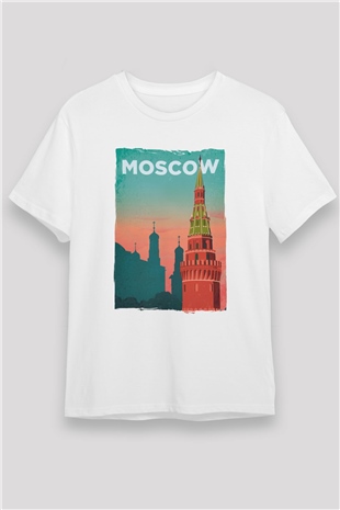 Moskova Kremlini Beyaz Unisex Tişört T-Shirt - TişörtFabrikası