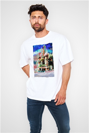 Moskova Kremlini Beyaz Oversize Tişört Oversize T-shirt - TişörtFabrikası