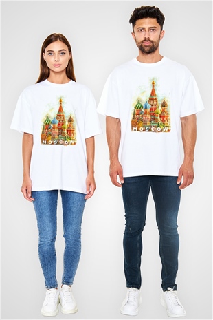 Moskova Kremlini Beyaz Oversize Tişört Oversize T-shirt - TişörtFabrikası
