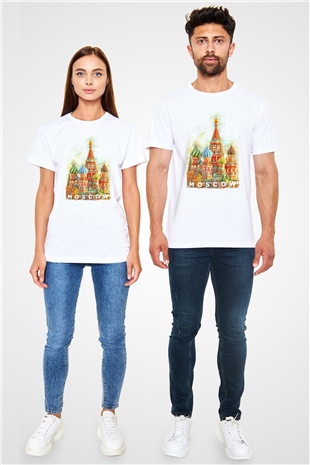 Moskova Kremlini Beyaz Unisex Tişört T-Shirt - TişörtFabrikası
