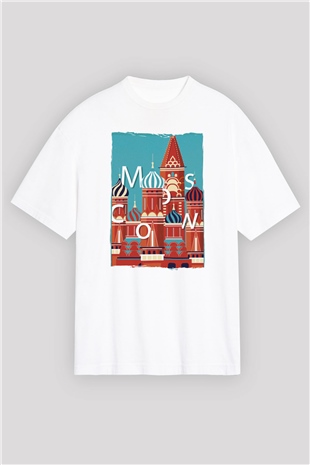 Moskova Kremlini Beyaz Oversize Tişört Oversize T-shirt - TişörtFabrikası