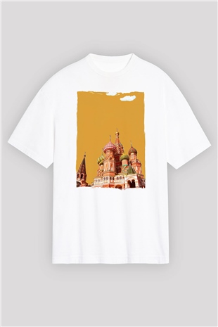 Moskova Kremlini Beyaz Oversize Tişört Oversize T-shirt - TişörtFabrikası