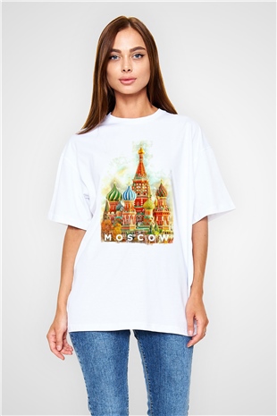 Moskova Kremlini Beyaz Oversize Tişört Oversize T-shirt - TişörtFabrikası