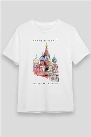 Moskova Kremlini Beyaz Unisex Tişört T-Shirt - TişörtFabrikası
