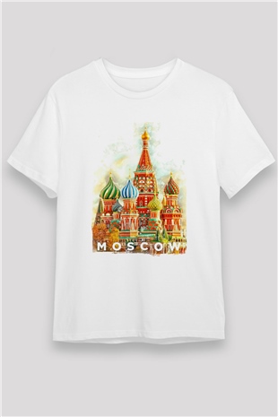 Moskova Kremlini Beyaz Unisex Tişört T-Shirt - TişörtFabrikası