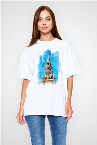 Moskova Kremlini Beyaz Oversize Tişört Oversize T-shirt - TişörtFabrikası