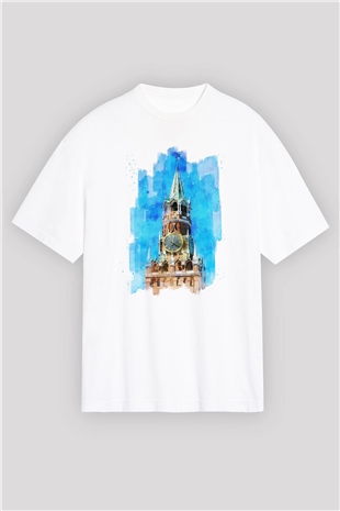 Moskova Kremlini Beyaz Oversize Tişört Oversize T-shirt - TişörtFabrikası