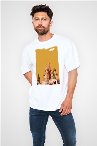 Moskova Kremlini Beyaz Oversize Tişört Oversize T-shirt - TişörtFabrikası