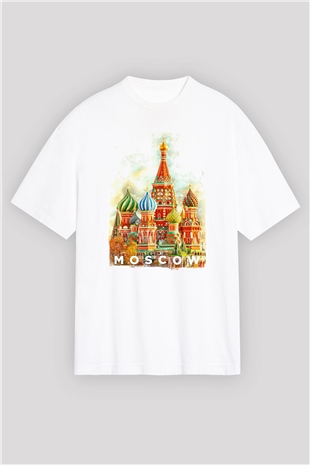 Moskova Kremlini Beyaz Oversize Tişört Oversize T-shirt - TişörtFabrikası