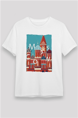 Moskova Kremlini Beyaz Unisex Tişört T-Shirt - TişörtFabrikası