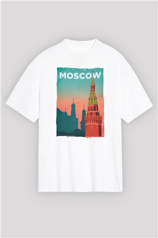 Moskova Kremlini Beyaz Oversize Tişört Oversize T-shirt - TişörtFabrikası