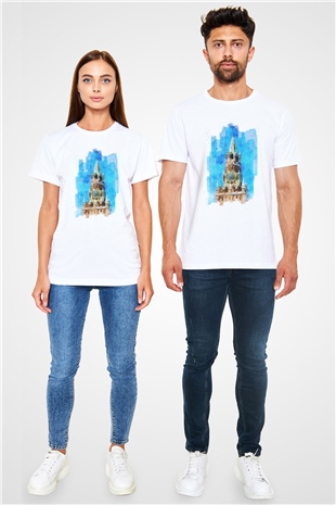 Moskova Kremlini Beyaz Unisex Tişört T-Shirt - TişörtFabrikası