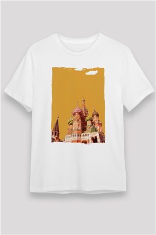 Moskova Kremlini Beyaz Unisex Tişört T-Shirt - TişörtFabrikası