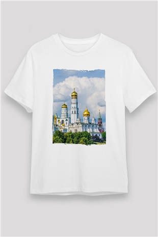 Moskova Kremlini Beyaz Unisex Tişört T-Shirt - TişörtFabrikası