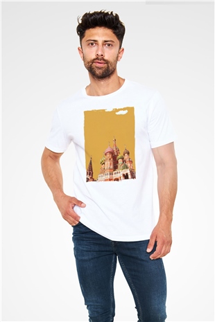 Moskova Kremlini Beyaz Unisex Tişört T-Shirt - TişörtFabrikası