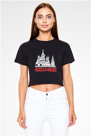 Moskova Kremlini Siyah Crop Top Tişört