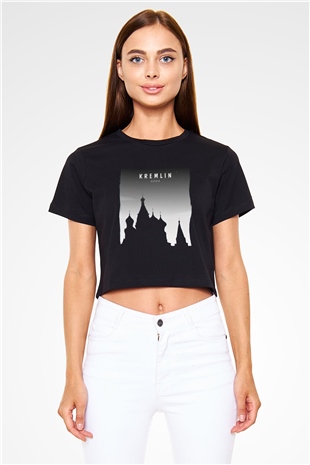 Moskova Kremlini Siyah  Crop Top Tişört