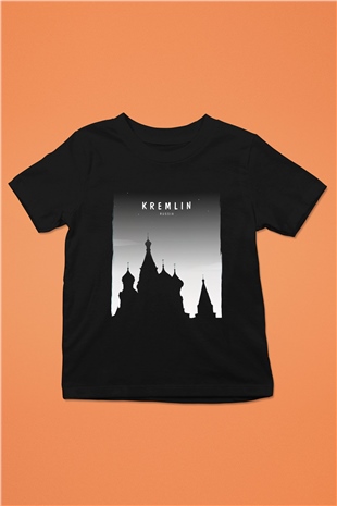 Moskova Kremlini Siyah Unisex Çocuk Tişört