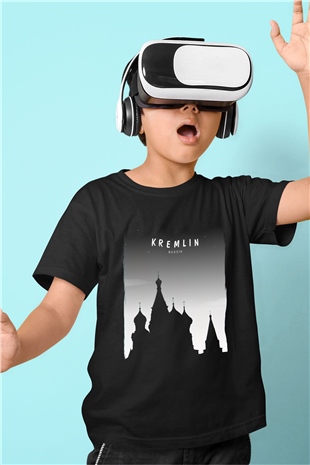 Moskova Kremlini Siyah Unisex Çocuk Tişört