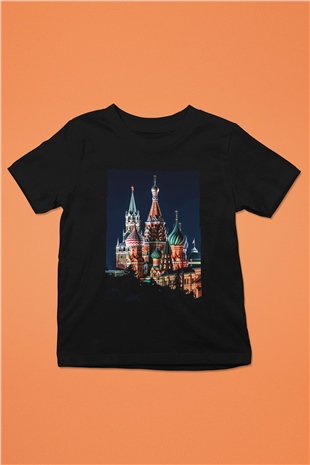 Moskova Kremlini Siyah Unisex Çocuk Tişört