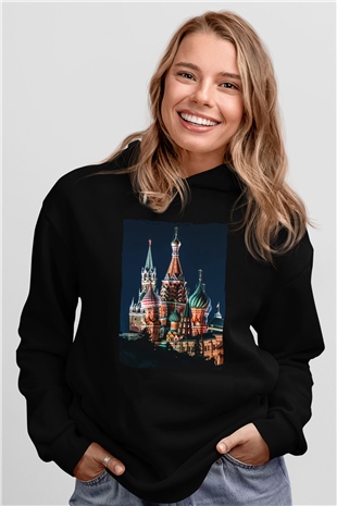 Moskova Kremlini Siyah Unisex Hoodie