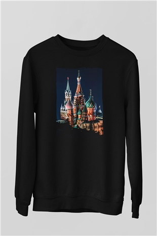 Moskova Kremlini Siyah Unisex Sweatshirt