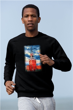 Moskova Kremlini Siyah Unisex Sweatshirt