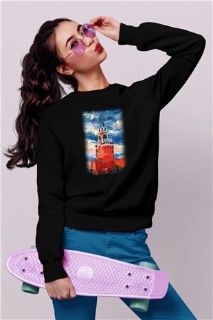 Moskova Kremlini Siyah Unisex Sweatshirt