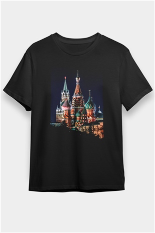 Moskova Kremlini Siyah Unisex Tişört T-Shirt - TişörtFabrikası