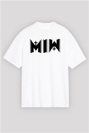 Motionless in White Baskılı Beyaz Unisex Oversize Tişört - Tshirt