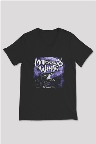 Motionless in White Baskılı Unisex Siyah V Yaka Tişört - Tshirt