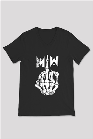 Motionless in White Baskılı Unisex Siyah V Yaka Tişört - Tshirt